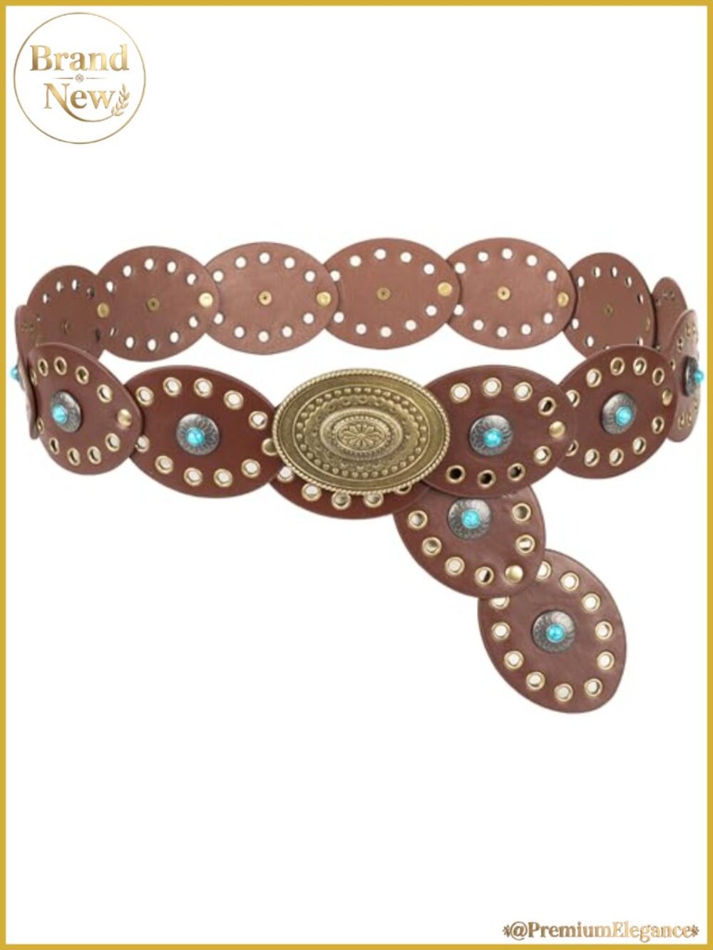 Wide Disc Concho Western Belt PU Leather Boho